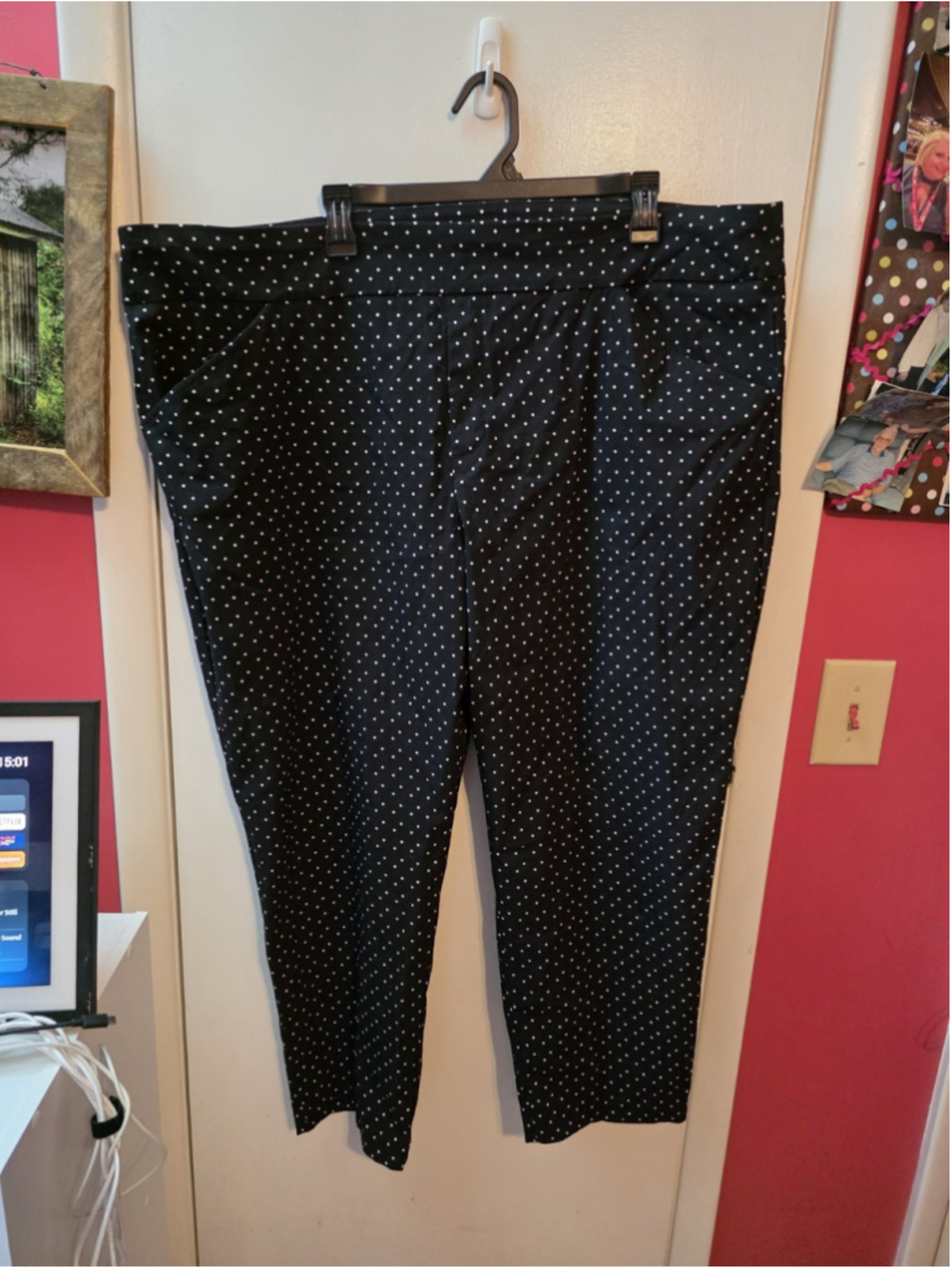 Just My Size Womens Pants Pull On Comfort Elastic Waist Black Polka Dot Size 3X